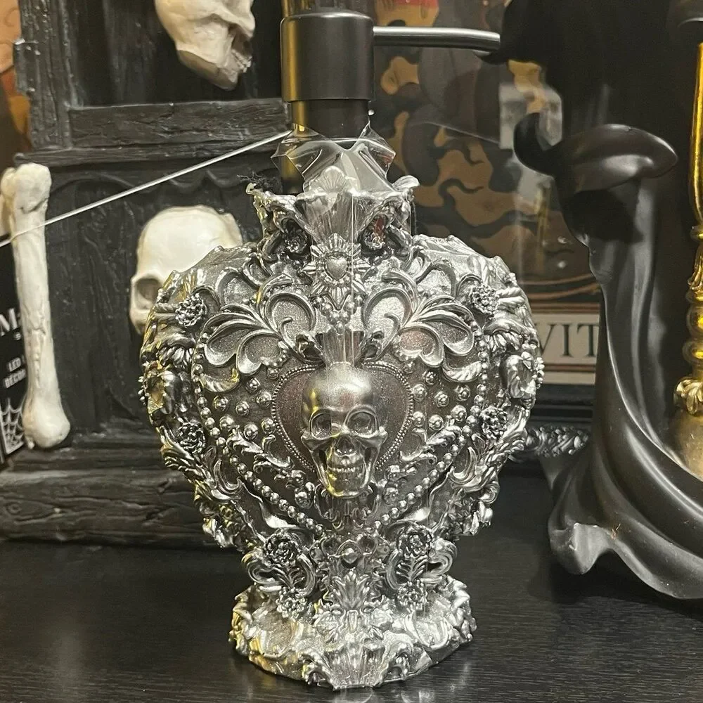 Halloween Bath Collection Silver Shimmer Skull Potion Soap Dispenser Bottle